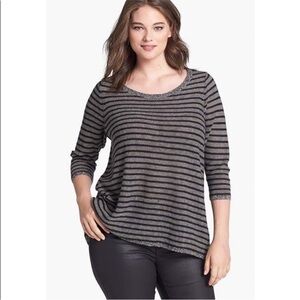 Eileen Fisher Wool/Linen Blend Stripe Crew Neck Sweater Size XL